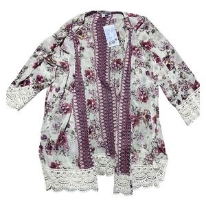 Jolt Floral Lace Trim Kimono Cardigan Spice JEW49246J1 Womens Medium NWT